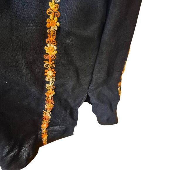 Caftan, Black w Gold & Orange Embroidery Cotton/Poly Textured Tunic Dress NEW w - Picture 6 of 12